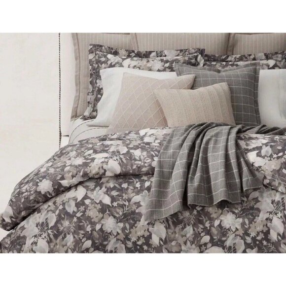 Ralph Lauren Home Avery Full/Queen Duvet Cover Grey Floral Chrysanthemum Heather - Picture 3 of 16